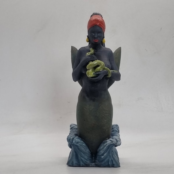 3d printed Mami Wata statuette. Divine African queen, water goddess statue, black mermaid deity figurine, tribal art gift idea, love africa