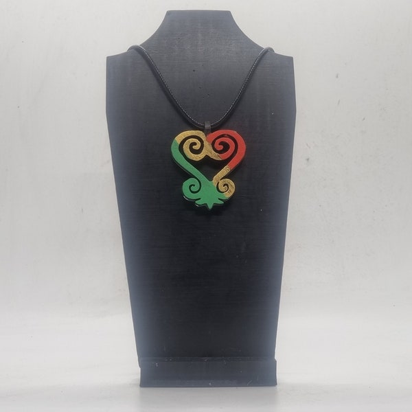 African Sankofa heart pendant, Akan tribal jewellery necklace, Ghana kente symbol, Asante spirituallity emblem, 3d printed resin, gift idea