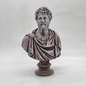 Marble effect Septimius Severus statuette. 3d printed roman hellenistic statue, male head bust, roman history figure, faux marble sculpture