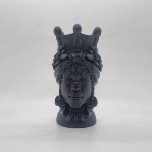 Black Moorish lady head, 3d printed Sicillian sculpture. Testa di Moro, African woman with headdress,african figurine, Female head bust