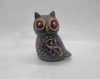 Búho de bronce adornado, estatua de búho impresa en 3D, estatuilla de animal de resina, adorno de vida silvestre, lindo busto de búho, idea de regalo de búho, estatuilla amante de la vida silvestre
