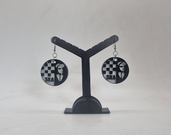 Ska earrings, music lover gift idea, rude boy checked logo, music pop art, rude boy gift idea, music fan jewellery,3d printed resin earrings