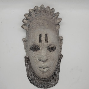 Off white Queen Idia festac mask. 3d printed tribal mask,benin bronze statue, Nigerian sculpture, African tribal art gift idea, benin iyoba