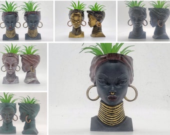 4" African lady planters, Handpainted black woman bust, African queen plant pot, African vase, african american women, african gift idea