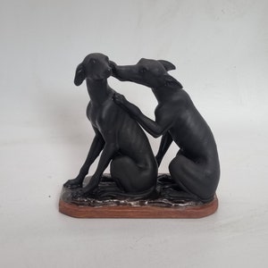 Black Townley Greyhound statuette, pair of dogs statue, animal lover gift idea ,cute puppy figurine, whippet hound ornament, 3d printed dog