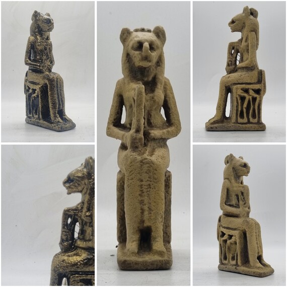 砂漠の砂-A　バステト神　レプリカ石像　エジプト　砂漠の砂　彫刻　象形文字 砂の効果を持つ女神バステト像。3Dプリントされたエジプトの女神、猫の