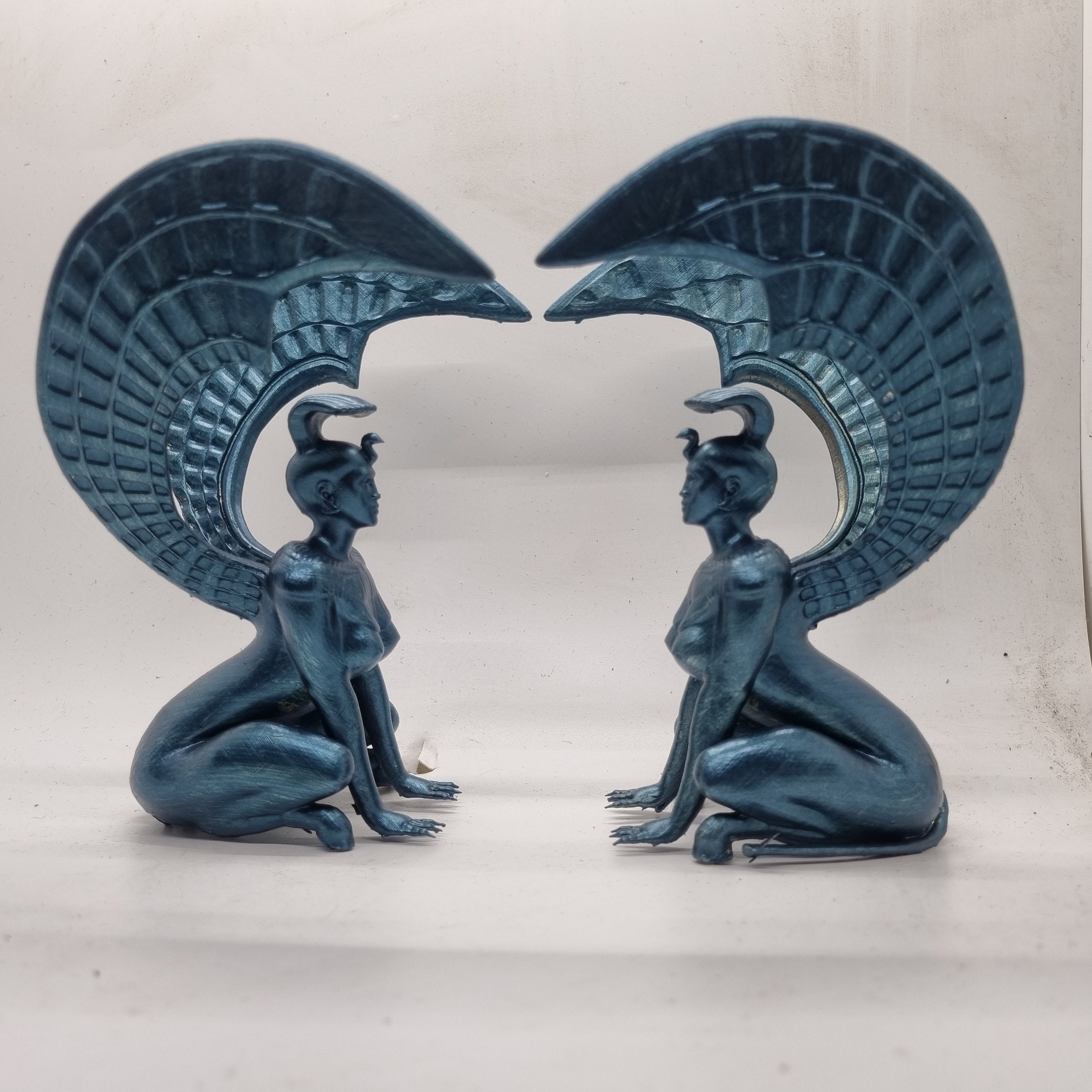 Metallic Blue Southern Oracle Sphinxes, 3d Printed Gift