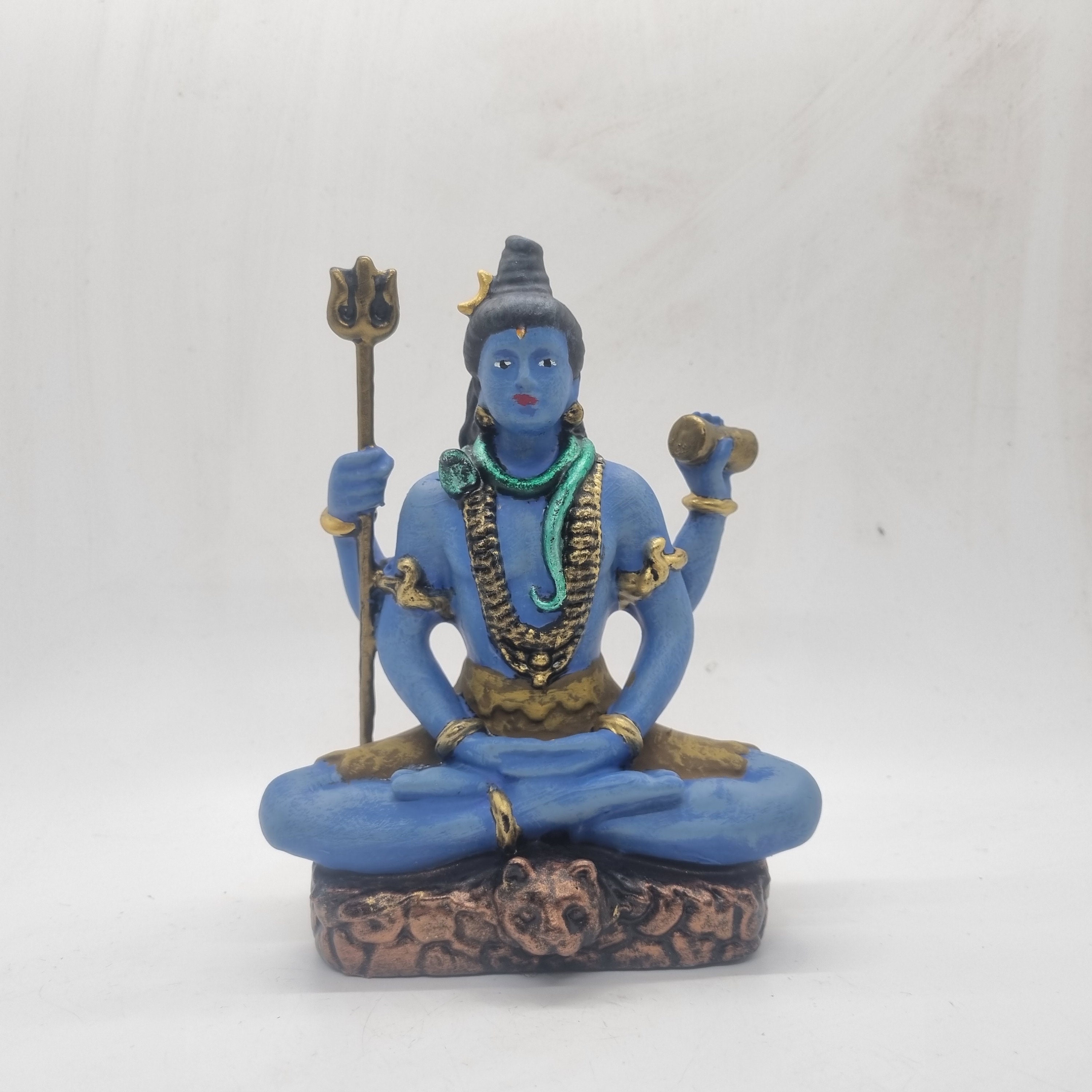 青色シヴァ像 約19cm lord shiva カラーシヴァ像、3Dプリントマハデーヴァ像、蓮華座の装飾品、インド
