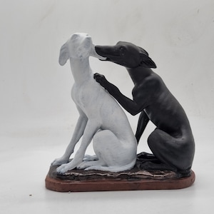Black & white Townley Greyhound statuette, pair of dogs, animal figurine, cute puppy gift idea, whippet hound dog statue, Pet lover ornament