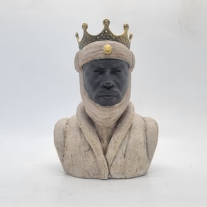 Weathered marble effect Mansa Musa bust, 3d printed African statue, African resin sculpture, African King, black history gift, off white.