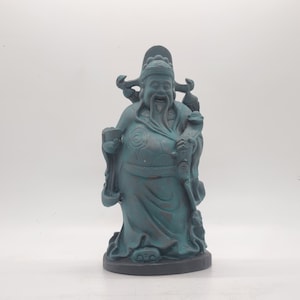 Patina effect Caishen statue, God of money figure,chinese home decoration, ancient Chinese mythology, antique gold statue, Asian sculpture