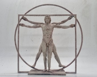 Marble effect Vitruvian man figurine, Italian Renaissance statue, da vinci statue, human anatomy sculpture, human body, artist gift idea