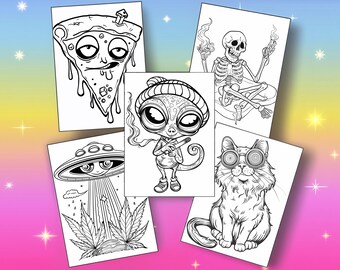 105 páginas para colorear de fumetas para adultos + 50 portadas / Mandalas psicodélicos, arte y diseños divertidos de marihuana / Descarga en PDF, tamaño carta (EE. UU.)