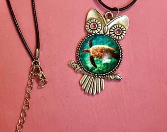 Large Owl Sea Turtle Necklace Pendant