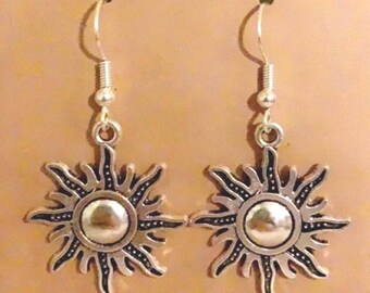 Tribal Sun Earrings, Silver Color ALLOY