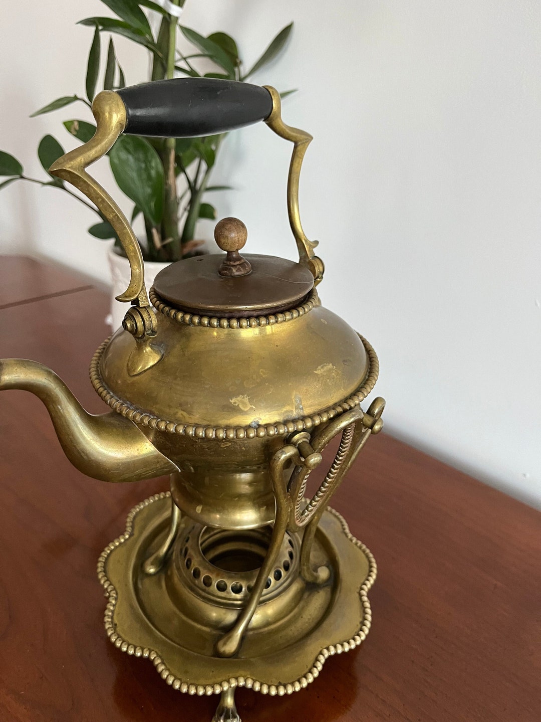 Antique Brass Tea Kettle With Stand Etsy