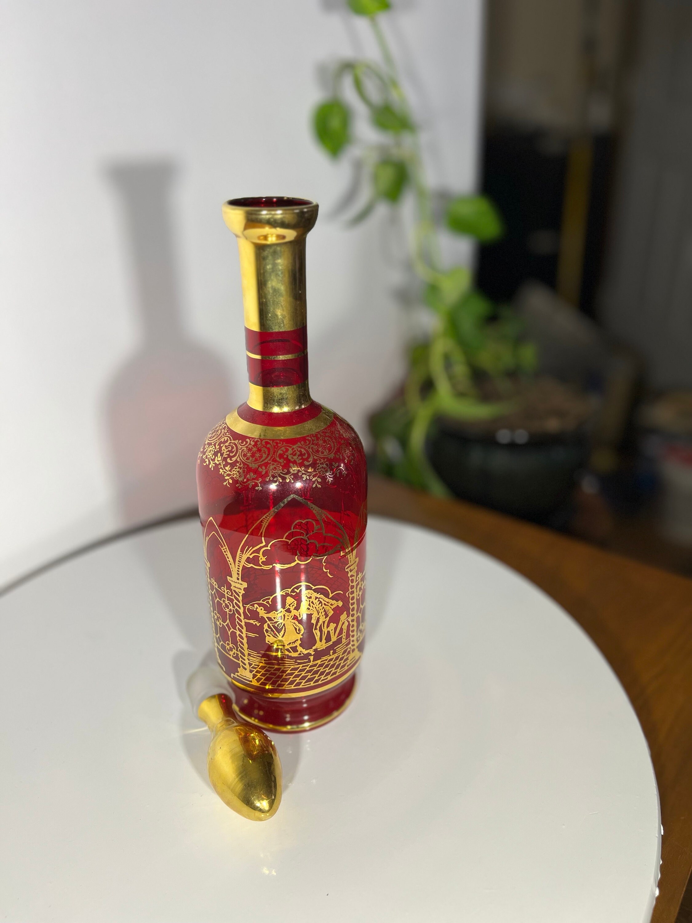 Vintage Red and Gold Murano Decanter Set Etsy