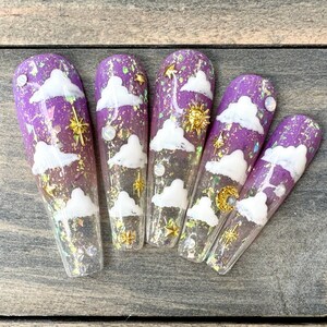 Purple Dawn Celestial Press On Nails| Moon and Stars Nails | Witchy Ombre Handmade Nails | Luxury Nails | Artificial Nails | Reusable Nails