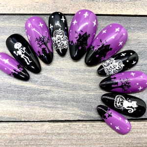 Black and Purple Spooky Nail Wraps - Easy Alien Nail Art – Pretty Fab Nails