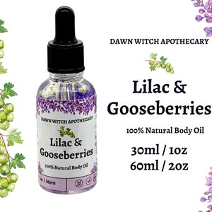 Lilac and Gooseberries Body Oil |  30ml/1oz, 60ml/2oz | 100% All Natural Cuticle and Body Oil with Rose Quartz | Fresh Lilac and Gooseberry