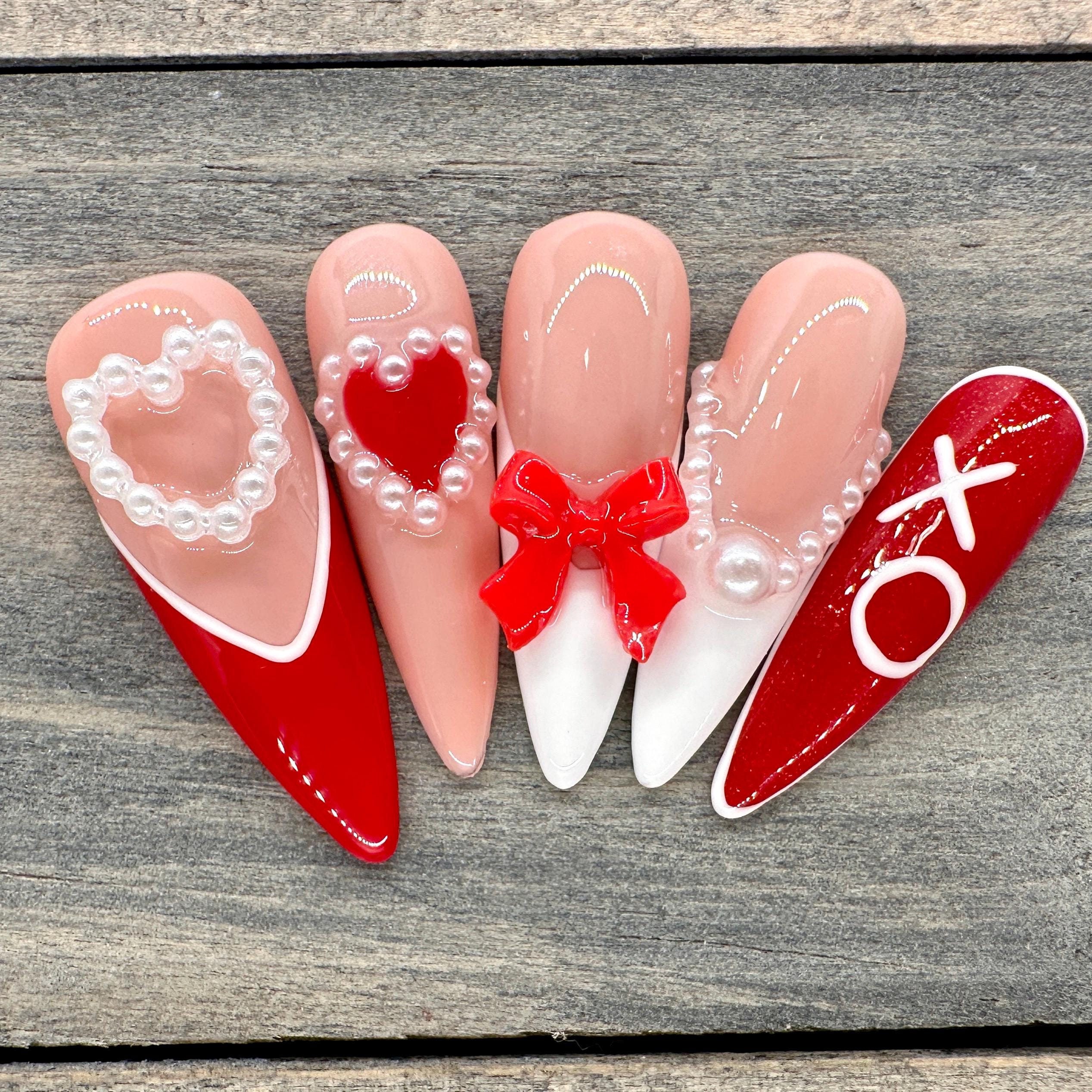 Romantic Valentine's Day Nails | Red and White French Tips With