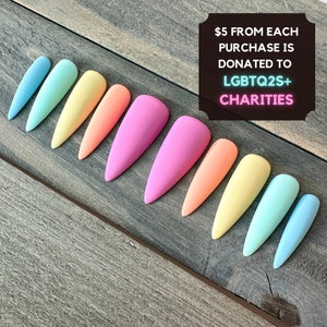 Pastel Rainbow Pride Nails | LGBTQ2S+ Matte Press Ons | Handmade Colourful Nail Set