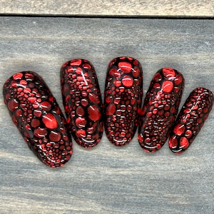 Red Dragon Scale Nails | 3D Fantasy Press On Nails | Handmade Reusable Set | Gothic Fire Nail Art | Luxury Fake Nails