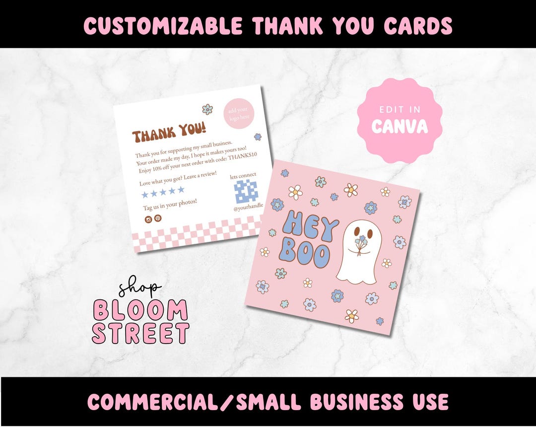 Hey Boo Editable Canva Small Business Thank You Card Template - Etsy