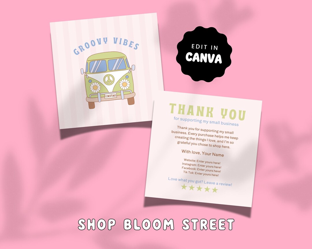 Groovy Vibes Editable Canva Small Business Thank You Card Template - Etsy
