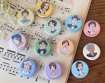 Women Composer Buttons // Gift for Musician // Teacher Gift // Piano Teacher // Button Pins // Magnets