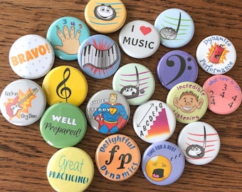 Piano Lesson Buttons // 20-Piece Set // Gift for Musician // Piano Teacher // Classical Music // Button Pins // Magnets // Piano Incentives