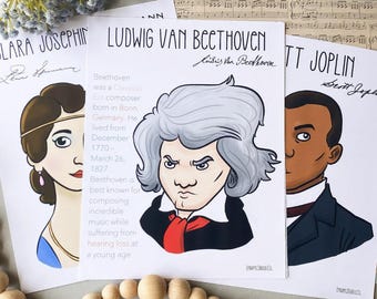 Komponisten-Poster Komplette Sammlung//Beethoven//Bach//Musikplakat//Musiklehrerin