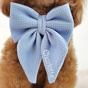 Baby Blue Dog Bow w/ Embroidery, Personalized Bullet Collar Bow, Dog Sailor Bow, Dog Bowtie, Bow for Dog Collar | Embroidery Name