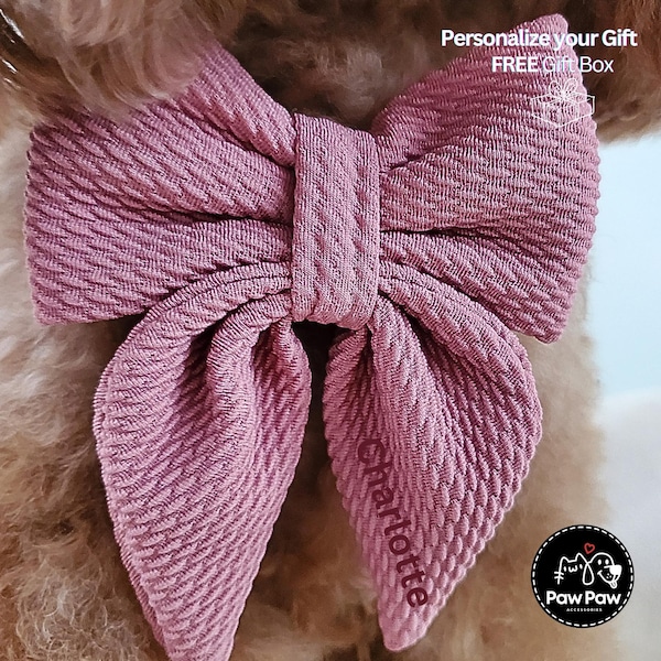 Personalized Dark Rose Dog Bow: Embroidered Sailor Bow Tie