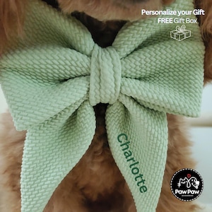 Melon Dog Bow w/ Embroidery, Personalized Bullet Collar Bow, Dog Sailor Bow, Dog Bowtie, Bow for Dog Collar | Print or Embroidery Name