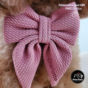 Dark Rose Dog Bow w/ Embroidery, Personalized Bullet Collar Bow, Dog Sailor Bow, Dog Bowtie, Bow for Dog Collar | Print or Embroidery Name