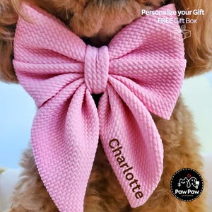 Pink Dog Bow w/ Embroidery, Personalized Bullet Collar Bow, Dog Sailor Bow, Dog Bowtie, Bow for Dog Collar | Print or Embroidery Name