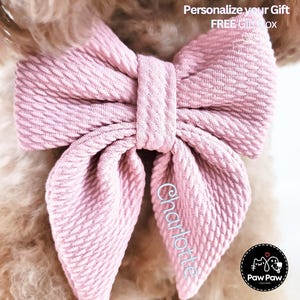 Blush Pink Dog Bow w/ Embroidery, Personalized Bullet Collar Bow, Dog Sailor Bow, Dog Bowtie, Bow for Dog Collar | Print or Embroidery Name