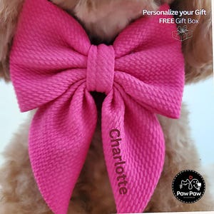 Fuchsia Dog Bow w/ Embroidery, Personalized Bullet Collar Bow, Dog Sailor Bow, Dog Bowtie, Bow for Dog Collar | Print or Embroidery Name