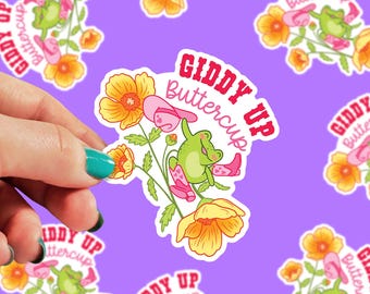 Giddy Up Buttercup Sticker | Frog Sticker | stickers for laptop | Floral Sticker | Cowboy Sticker | Gift Sticker | 0046G