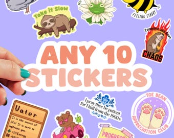 Choose any 10 Stickers | Sticker Bundles | Vinyl Stickers | Water Bottle Stickers | Sticker Pack | Discounted Stickers | Sticker Set