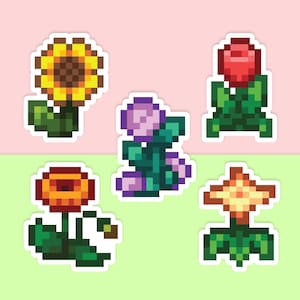 8-Bit Flower Stickers | Stardew Valley Sticker | Stardew Valley | Gamer Girl Sticker | Video Game Stickers | Gamer Girl Gifts | 0041G