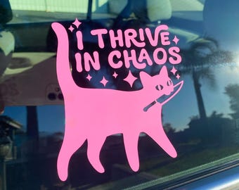 I Thrive in Chaos Car Decal | Car Sticker | Window Decal | Bumper Stickers | Funny Decals | Vinyl Decals | Black Cat Decal | 0015D