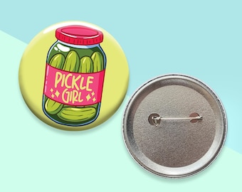Pickle Girl Pin-Back Button | 2.25" Button Pin | Dill Pickle Pins |  Food Pins | Backpack Button Pins | Bag Button Pins | 0004BP