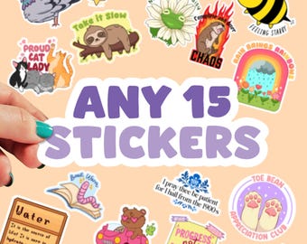 Choose any 15 Stickers | Sticker Bundles | Vinyl Stickers | Water Bottle Stickers | Sticker Pack | Discounted Stickers | Sticker Set