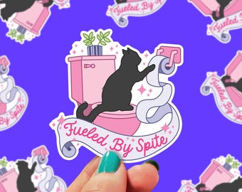 Fueled By Spite Sticker | Black Cat Sticker | Cat Sticker | stickers for laptop | Funny Sticker | Trendy Sticker | Kindle | 0215G