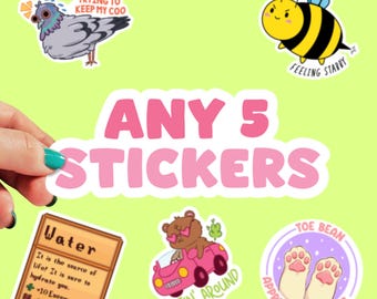Choose any 5 Stickers | Sticker Bundles | Vinyl Stickers | Water Bottle Stickers | Sticker Pack | Discounted Stickers | Sticker Set