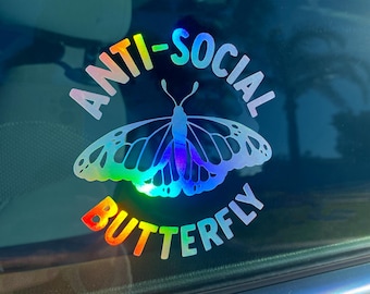 Anti-Social Butterfly Car Decal | Car Sticker | Window Decal | Bumper Stickers | Funny Decals | Vinyl Decals | Butterfly Decal | 0011D