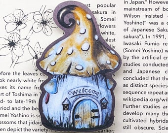 Fairy House, Mushroom Home, CottageCore, Elves, Bumper Sticker, Laptop Sticker, Water Bottle Sticker, Weatherproof Sticker