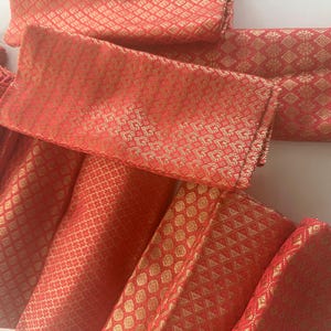 Red banaras silk blouse pieces with gold zari designs  for thamboolam return gifts/Pooja /housewarming/